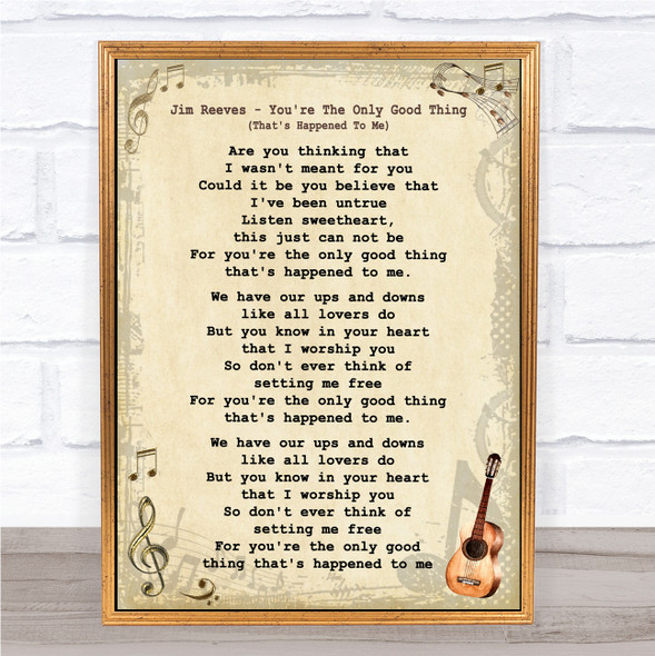 Jim Reeves You're The Only Good Thing (That's Happened To Me) Vintage Guitar Song Lyric Print