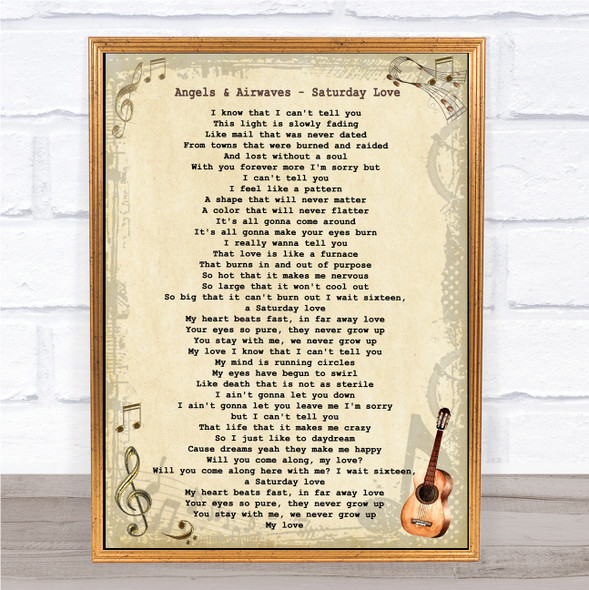 Angels & Airwaves Saturday Love Vintage Guitar Song Lyric Print