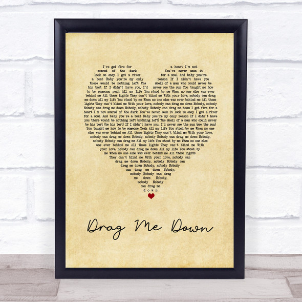 One Direction Drag Me Down Vintage Heart Song Lyric Print