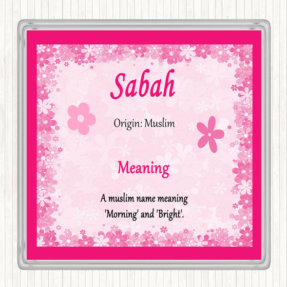 Sabah Name Meaning Coaster Pink