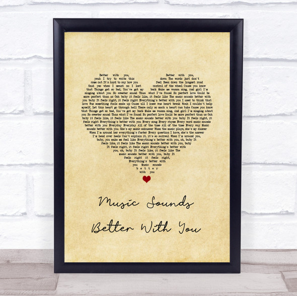 Big Time Rush Music Sounds Better With You Vintage Heart Song Lyric Print
