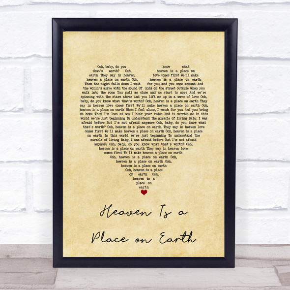 Belinda Carlisle Heaven Is a Place on Earth Vintage Heart Song Lyric Print