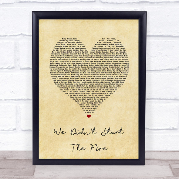 Billy Joel We Didn't Start The Fire Vintage Heart Song Lyric Print