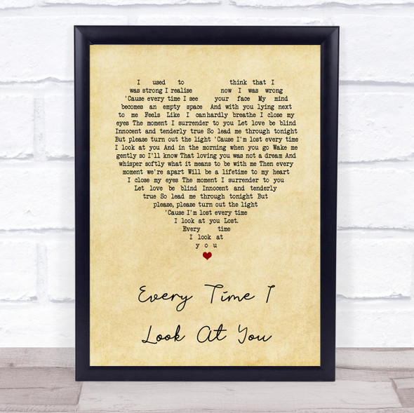 Il Divo Every Time I Look At You Vintage Heart Song Lyric Print