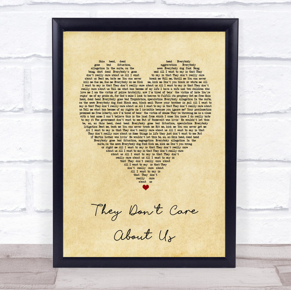 Michael Jackson They Don't Care About Us Vintage Heart Song Lyric Print