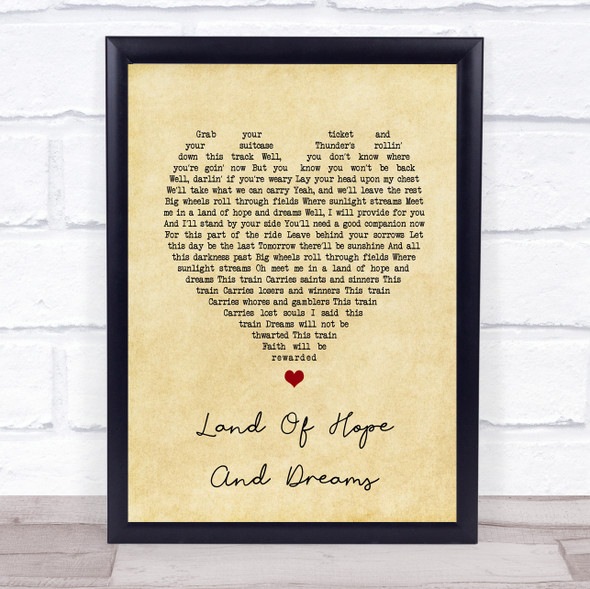 Bruce Springsteen Land Of Hope And Dreams Vintage Heart Song Lyric Print