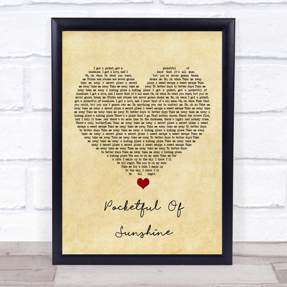 Natasha Bedingfield Pocketful Of Sunshine Vintage Heart Song Lyric Print