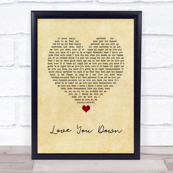 INOJ L Y D (Love You Down) Vintage Heart Song Lyric Print