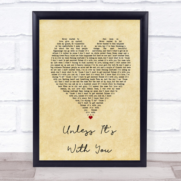 Christina Aguilera Unless It's With You Vintage Heart Song Lyric Print