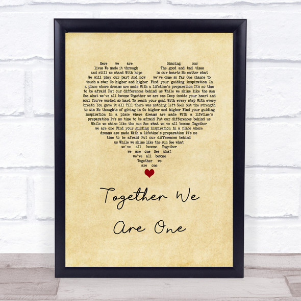 Delta Goodrem Together We Are One Vintage Heart Song Lyric Print