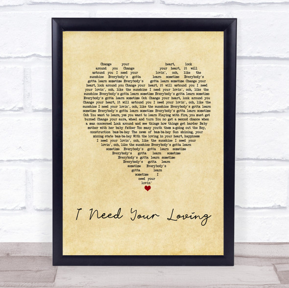 Baby D I Need Your Loving Vintage Heart Song Lyric Print