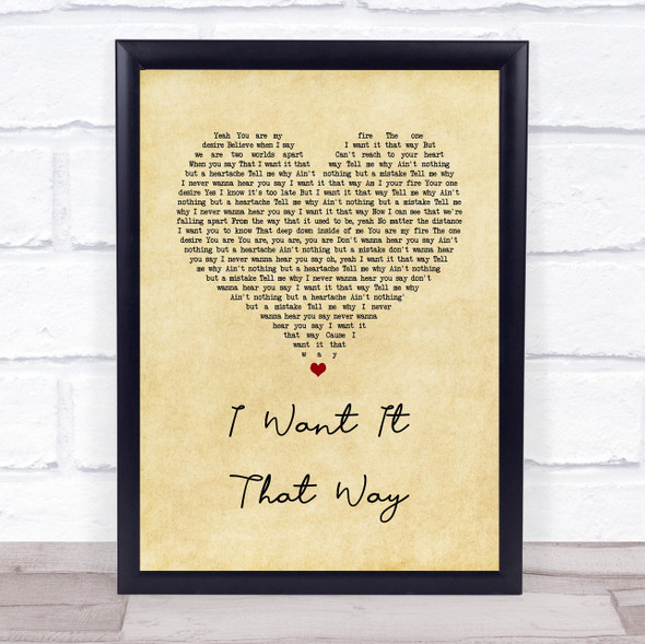 Backstreet Boys I Want It That Way Vintage Heart Song Lyric Print