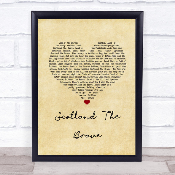 The Corries Scotland the Brave Vintage Heart Song Lyric Print