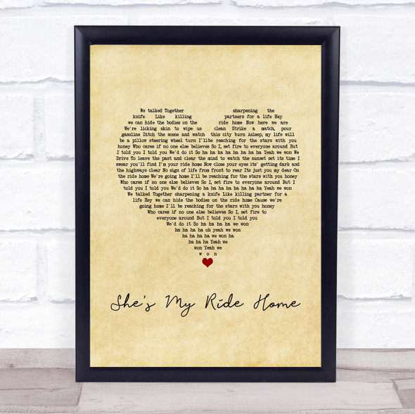 Blue October She's My Ride Home Vintage Heart Song Lyric Print