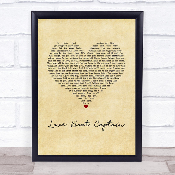 Pearl Jam Love Boat Captain Vintage Heart Song Lyric Print