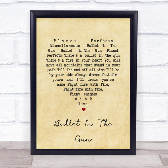 Planet Perfecto Bullet In The Gun Vintage Heart Song Lyric Print