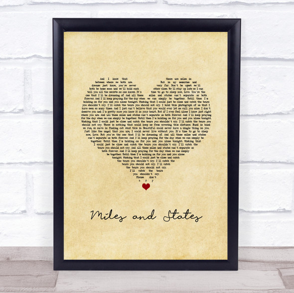 Abandoning Sunday Miles and States Vintage Heart Song Lyric Print