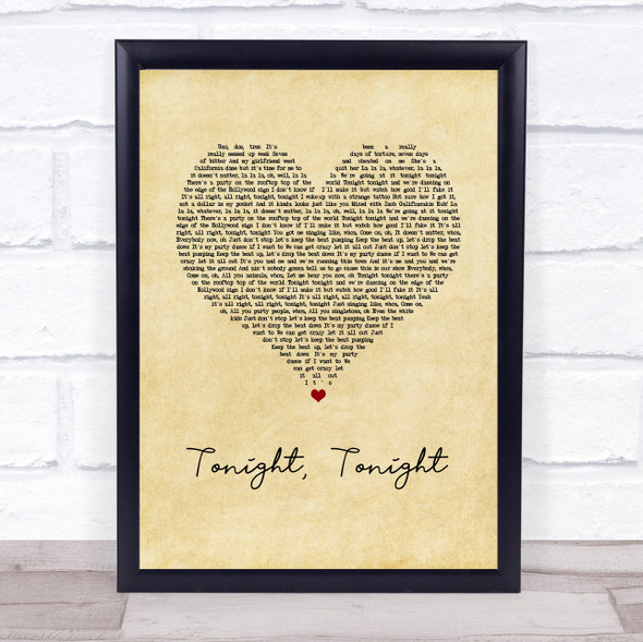 Hot Chelle Rae Tonight, Tonight Vintage Heart Song Lyric Print