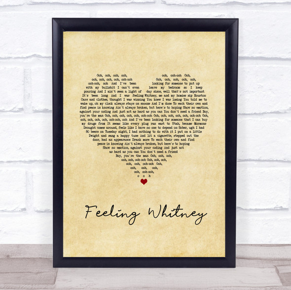 Post Malone Feeling Whitney Vintage Heart Song Lyric Print