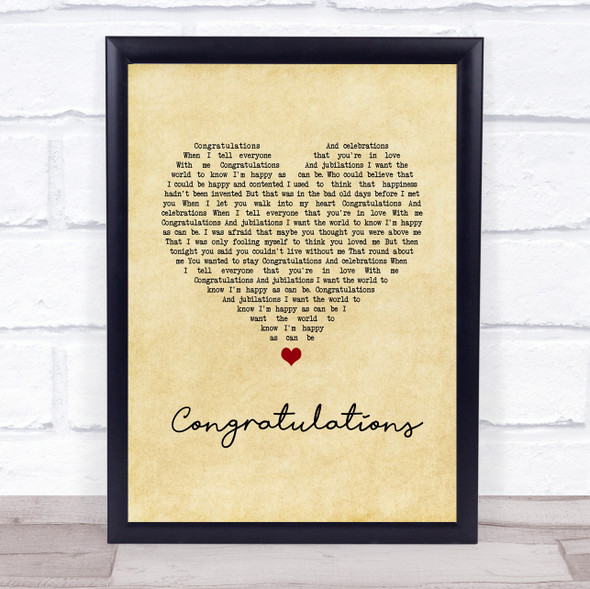 Cliff Richard Congratulations Vintage Heart Song Lyric Print