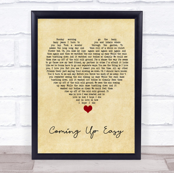Paolo Nutini Coming Up Easy Vintage Heart Song Lyric Print