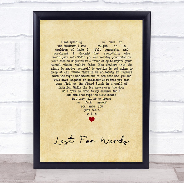 Pink Floyd Lost For Words Vintage Heart Song Lyric Print