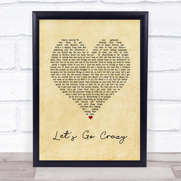 Prince And The Revolution Let's Go Grazy Vintage Heart Song Lyric Print