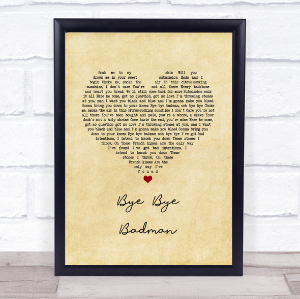The Stone Roses Bye Bye Badman Vintage Heart Song Lyric Print