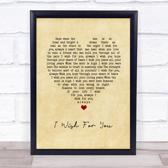 Carl Wilson I Wish For You Vintage Heart Song Lyric Print