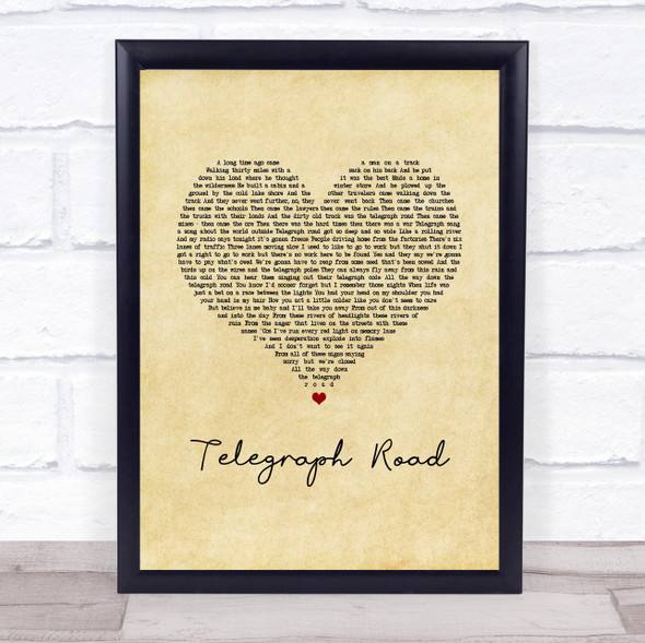Dire Straits Telegraph Road Vintage Heart Song Lyric Print