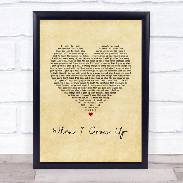 Matilda Musical When I Grow Up Vintage Heart Song Lyric Print