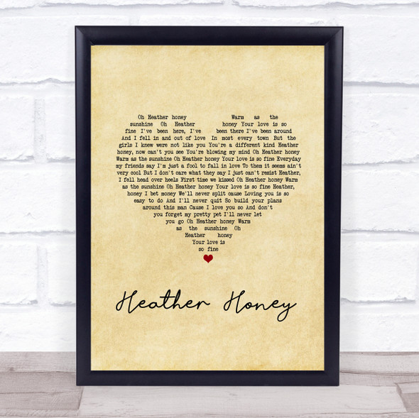 Tommy Roe Heather Honey Vintage Heart Song Lyric Print