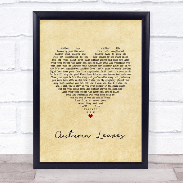 Ed Sheeran Autumn Leaves Vintage Heart Song Lyric Print