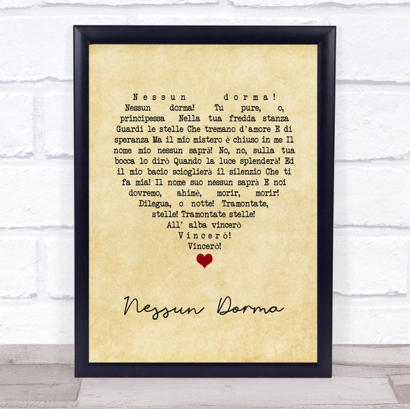 Paul Potts Nessun Dorma Vintage Heart Song Lyric Print