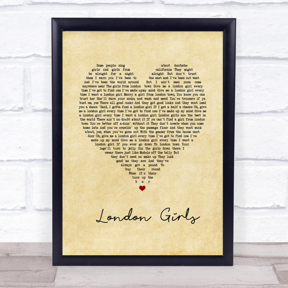 Chas and Dave London Girls Vintage Heart Song Lyric Print