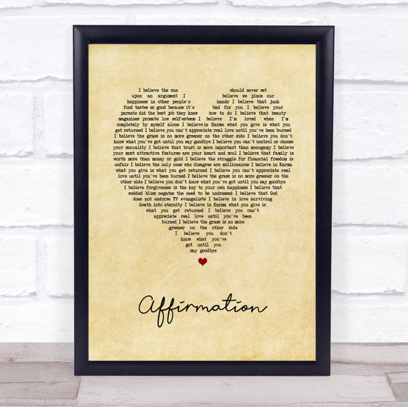 Savage Garden Affirmation Vintage Heart Song Lyric Print