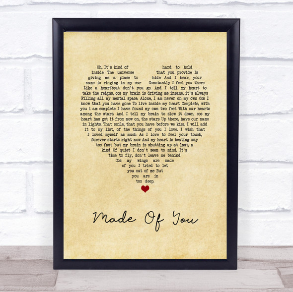 Cas Stonehouse Made Of You Vintage Heart Song Lyric Print