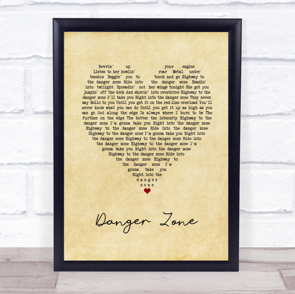 Kenny Loggins Danger Zone Vintage Heart Song Lyric Print