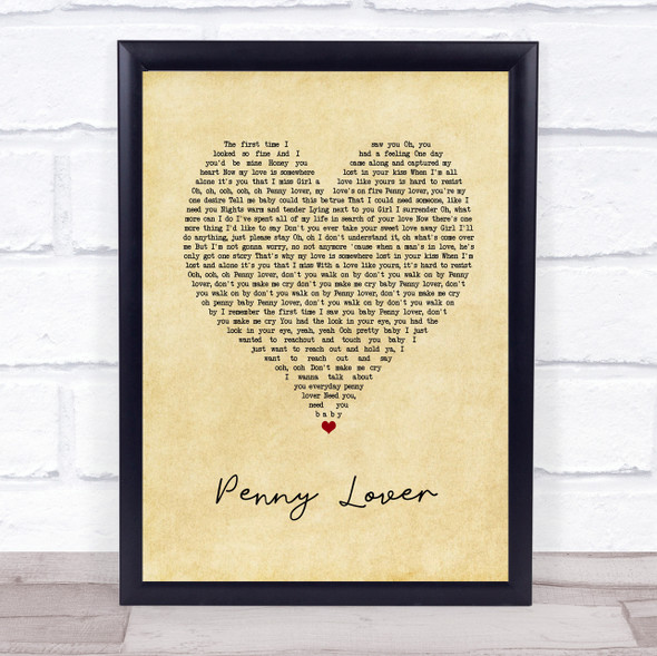 Lionel Richie Penny Lover Vintage Heart Song Lyric Print