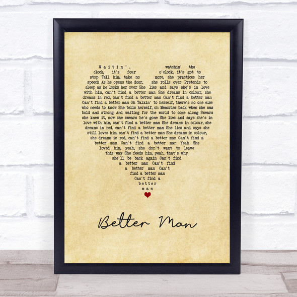 Pearl Jam Better Man Vintage Heart Song Lyric Print