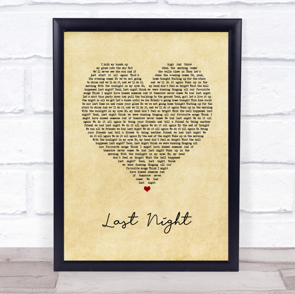 The Vamps Last Night Vintage Heart Song Lyric Print