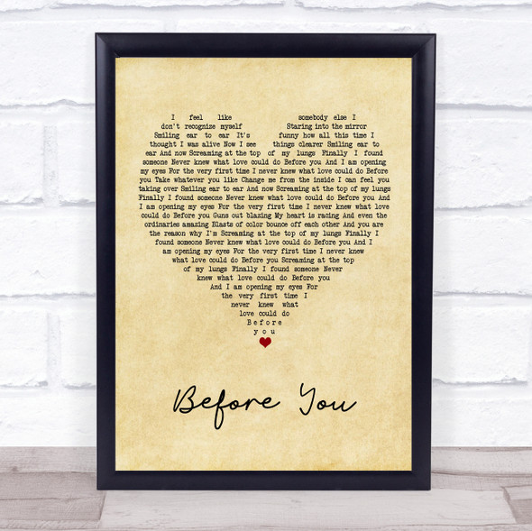 Jon McLaughlin Before You Vintage Heart Song Lyric Print