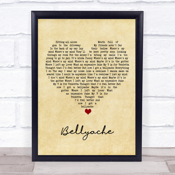 Billie Eilish Bellyache Vintage Heart Song Lyric Print