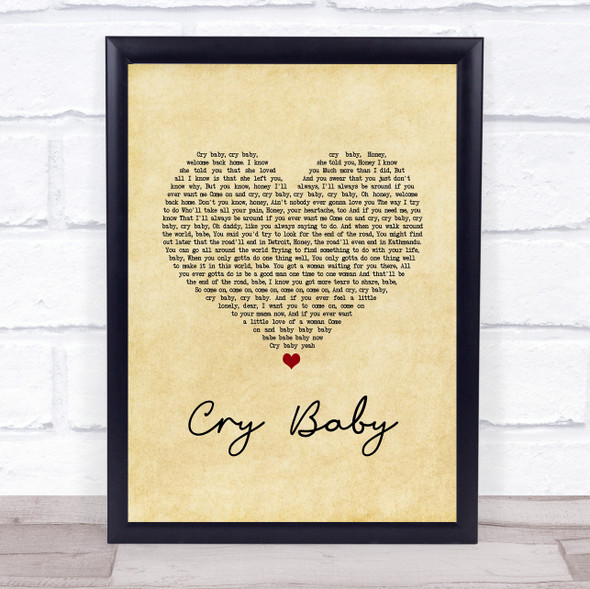 Janis Joplin Cry Baby Vintage Heart Song Lyric Print