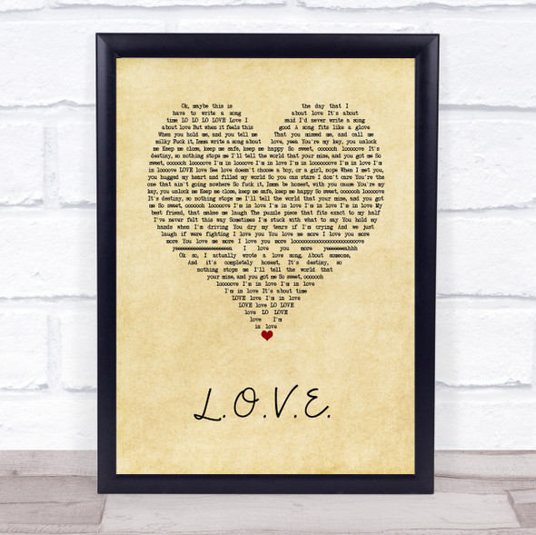 Jessie J L.O.V.E. Vintage Heart Song Lyric Print