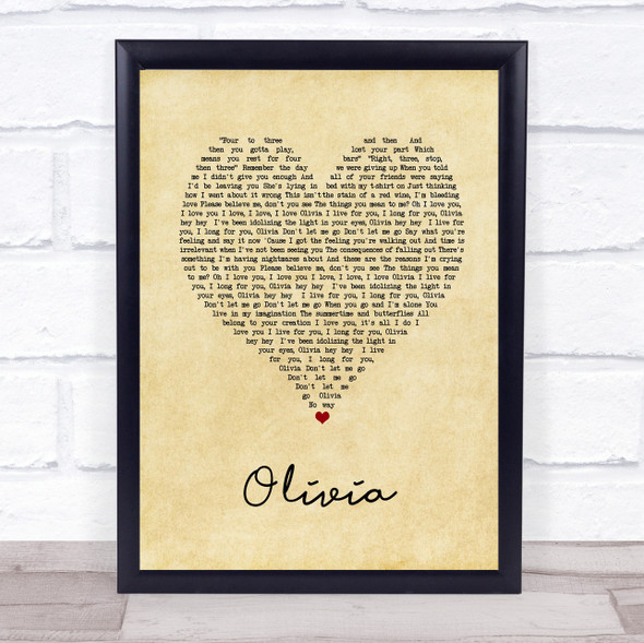 One Direction Olivia Vintage Heart Song Lyric Print