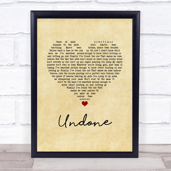 Casey James Undone Vintage Heart Song Lyric Print