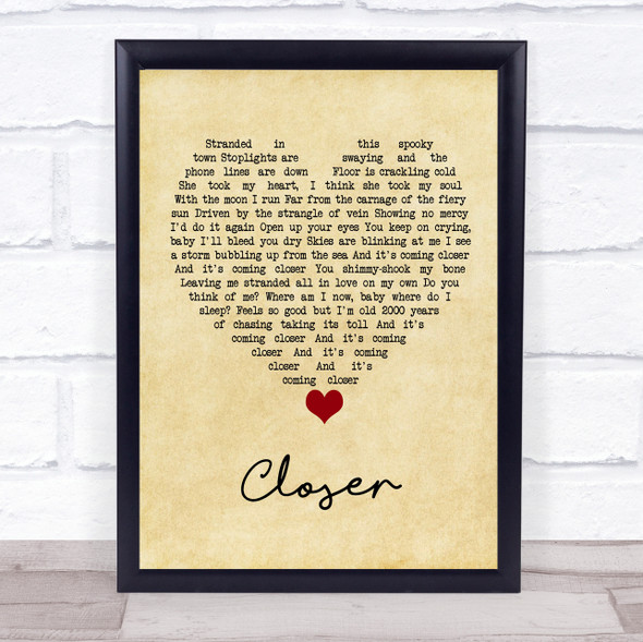 Kings Of Leon Closer Vintage Heart Song Lyric Print