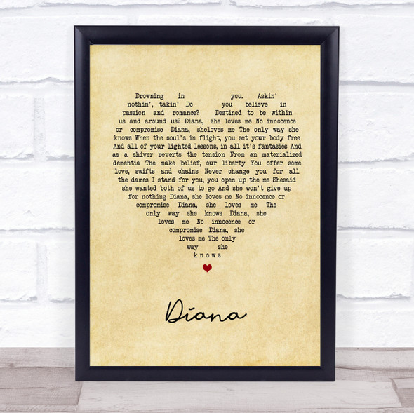 Paolo Nutini Diana Vintage Heart Song Lyric Print