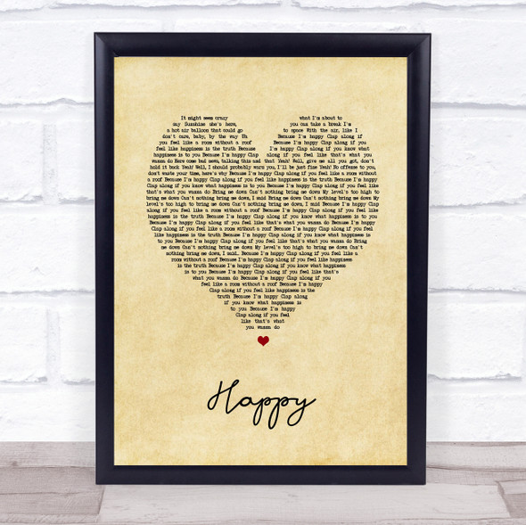 Pharrell Williams Happy Vintage Heart Song Lyric Print